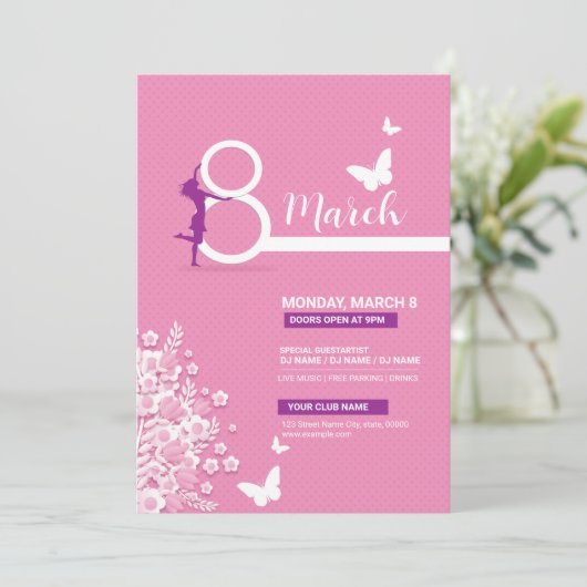 Uitnodiging tot Sjabloon voor Vrouwendag (Staand voorkant)