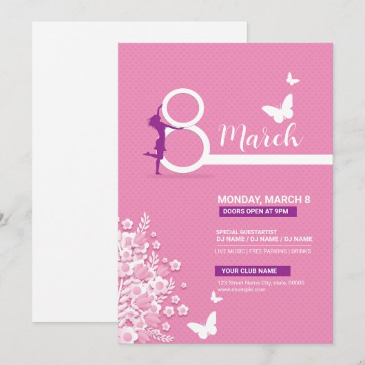 Uitnodiging tot Sjabloon voor Vrouwendag (Voorkant / Achterkant)