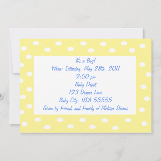 Uitnodiging tot speciaal Baby shower voor jongen - (Achterkant)