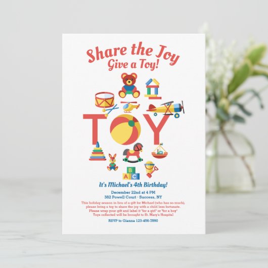 Uitnodiging tot speelgoed (Staand voorkant)