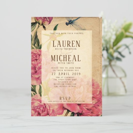 Uitnodiging tot stijl van pony en Dragonfly-bruil (Staand voorkant)