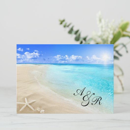 Uitnodiging tot strandbruiloft (Staand voorkant)