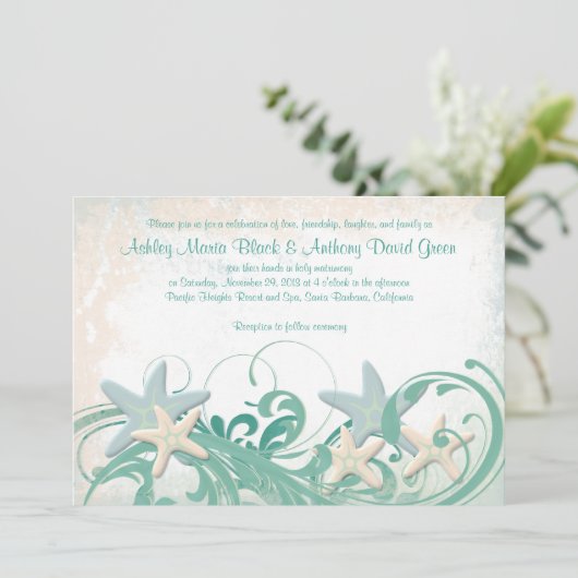 Uitnodiging tot strandstralen of bruiloft op beste (Staand voorkant)