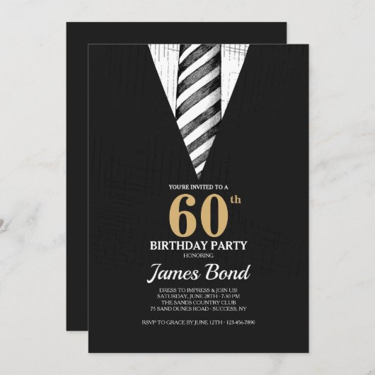 Uitnodiging tot Stropdas met strippen (Voorkant / Achterkant)