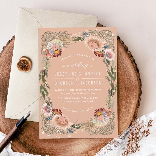 Uitnodiging tot taupe Weddenschap op ketting Flowe