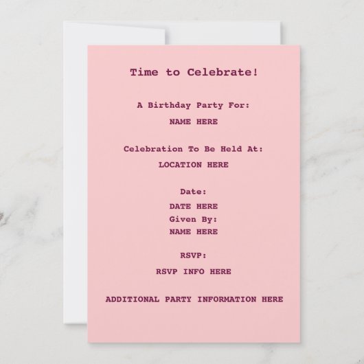 uitnodiging tot terugzending van Birthday Party (Achterkant)