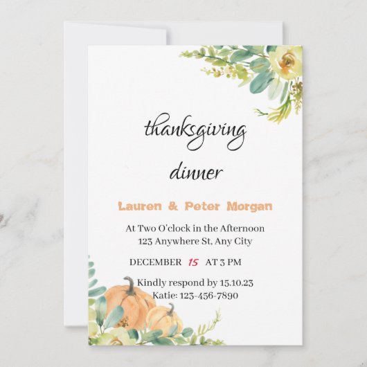 Uitnodiging tot Thanksgiving (Voorkant)