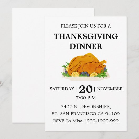 Uitnodiging tot Thanksgiving (Voorkant / Achterkant)