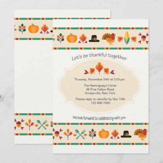 Uitnodiging tot Thanksgiving-grens (Voorkant / Achterkant)