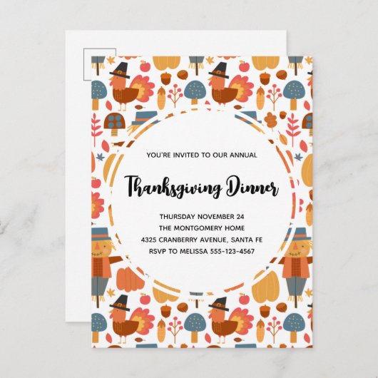 Uitnodiging tot Thanksgiving in Turkije en Scarecr (Voorkant / Achterkant)