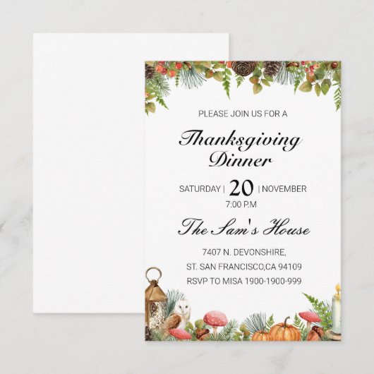 Uitnodiging tot Thanksgiving Informatiekaartje (Voorkant / Achterkant)