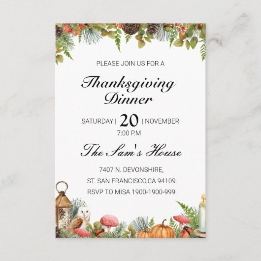 Uitnodiging tot Thanksgiving Informatiekaartje (Voorkant)