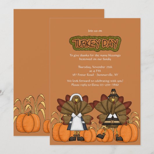 Uitnodiging tot Thanksgiving Turkije Day (Voorkant / Achterkant)