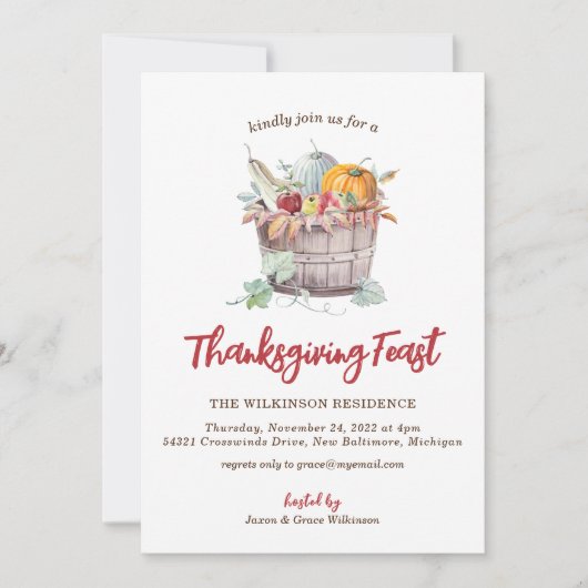 Uitnodiging tot Thanksgiving van Bounful Bushel Ba (Voorkant)