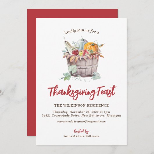 Uitnodiging tot Thanksgiving van Bounful Bushel Ba (Voorkant / Achterkant)