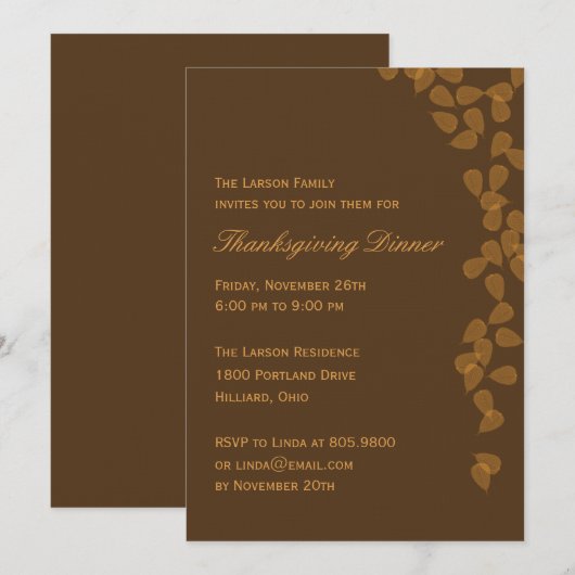 Uitnodiging tot Thanksgiving van Falling (Voorkant / Achterkant)