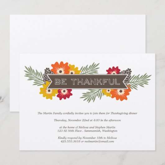  uitnodiging tot Thanksgiving van Floral (Voorkant / Achterkant)