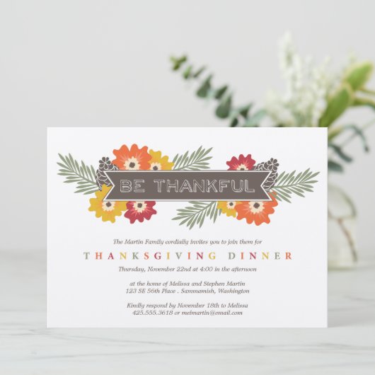 uitnodiging tot Thanksgiving van Floral (Staand voorkant)