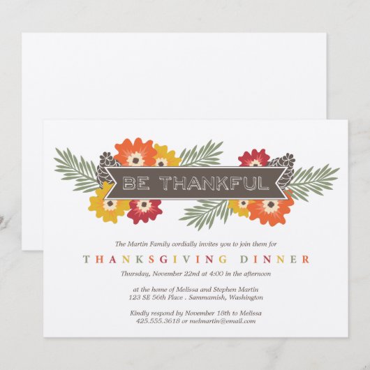 uitnodiging tot Thanksgiving van Floral (Voorkant / Achterkant)