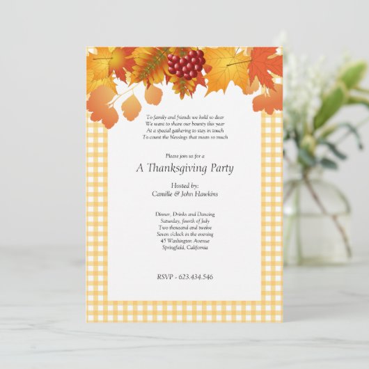 Uitnodiging tot Thanksgiving van picknick-partij (Staand voorkant)