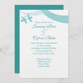 Uitnodiging tot Tortelduifjes bruiloft, Blauwgroen (Voorkant / Achterkant)