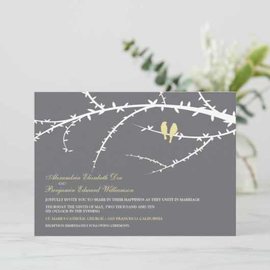 Uitnodiging tot Tortelduifjes bruiloft (ivoor) (Staand voorkant)