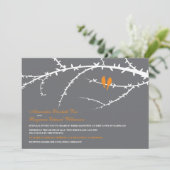 Uitnodiging tot Tortelduifjes bruiloft (oranje) (Staand voorkant)