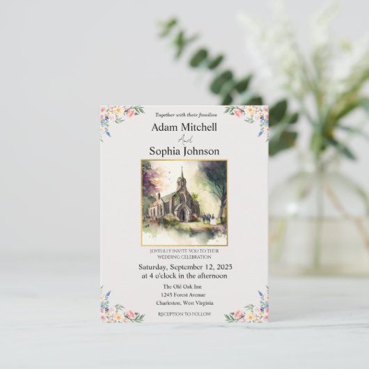 Uitnodiging tot traditionele kerkWaterverf (Staand voorkant)