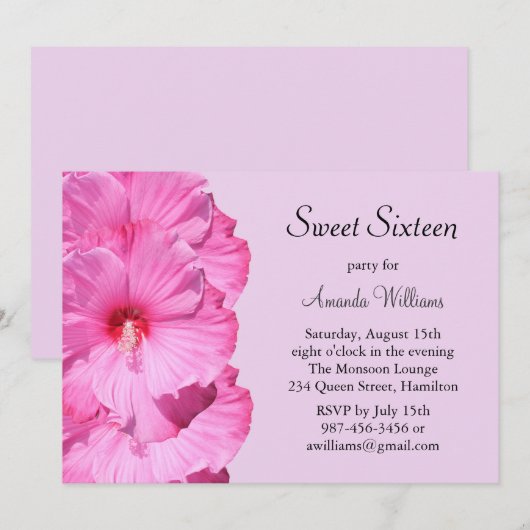 Uitnodiging tot Tropical Birthday (paars) (Voorkant / Achterkant)