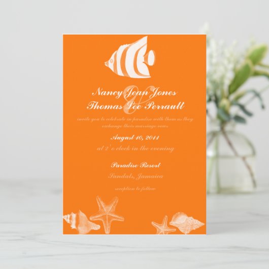 Uitnodiging tot Tropical Fish Wedding (Staand voorkant)