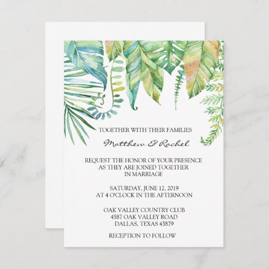 Uitnodiging tot Tropical Leaf Wedding (Voorkant / Achterkant)