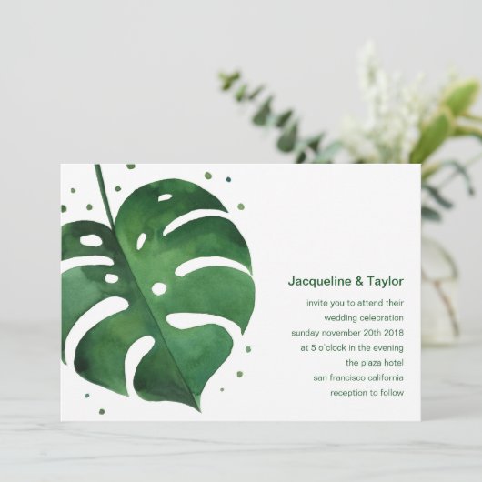 Uitnodiging tot Tropical Leaf Wedding (Staand voorkant)