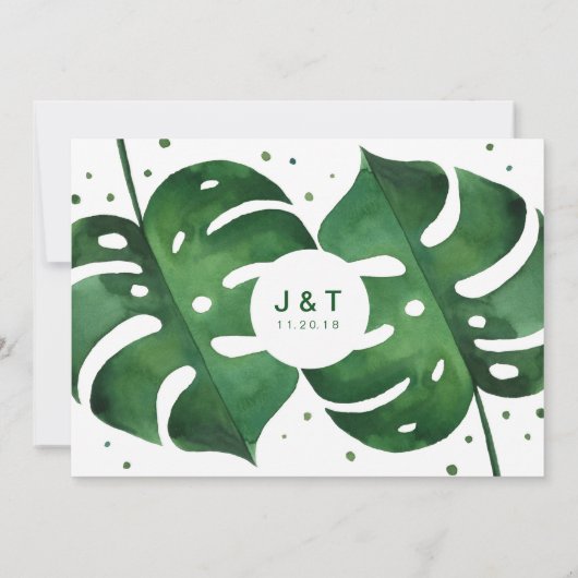 Uitnodiging tot Tropical Leaf Wedding (Achterkant)