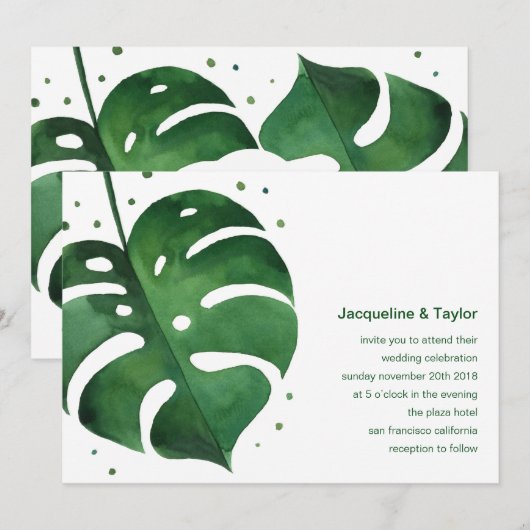 Uitnodiging tot Tropical Leaf Wedding (Voorkant / Achterkant)