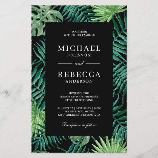 Uitnodiging tot Tropical Palm Budget Black Weduwen (Voorkant)