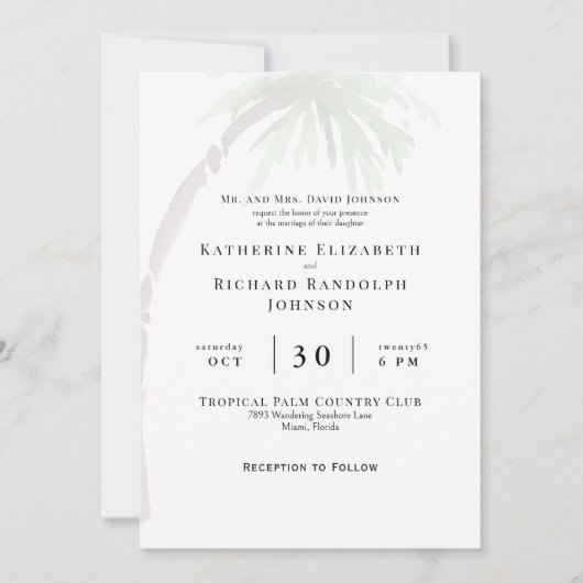 Uitnodiging tot Tropical Palm Wedding (Voorkant)