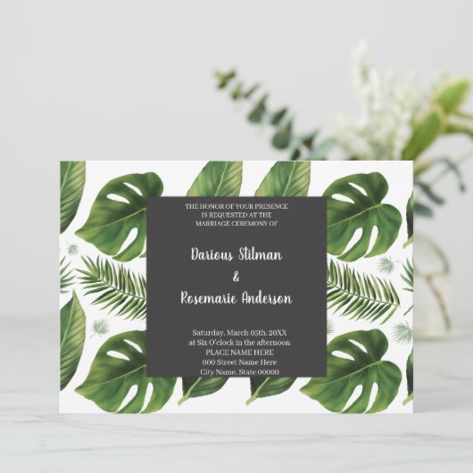 Uitnodiging tot Tropical Palm Wedding (Staand voorkant)