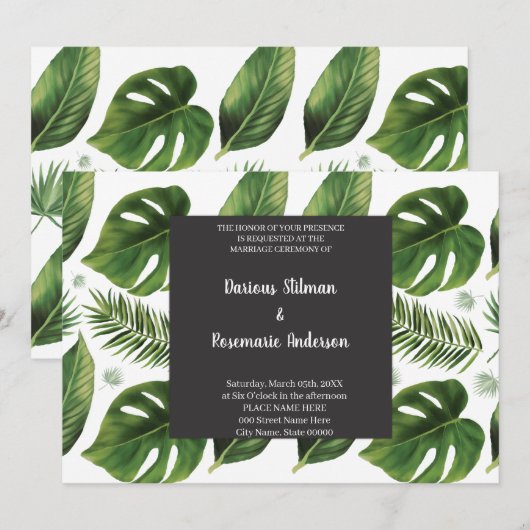 Uitnodiging tot Tropical Palm Wedding (Voorkant / Achterkant)