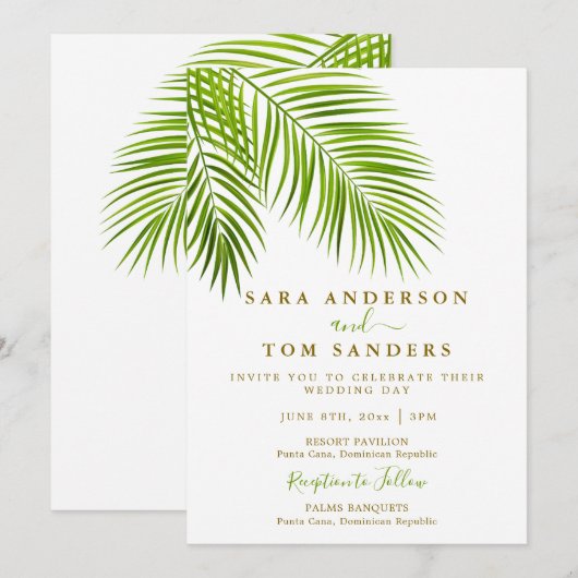 Uitnodiging tot Tropical Palm Wedding (Voorkant / Achterkant)