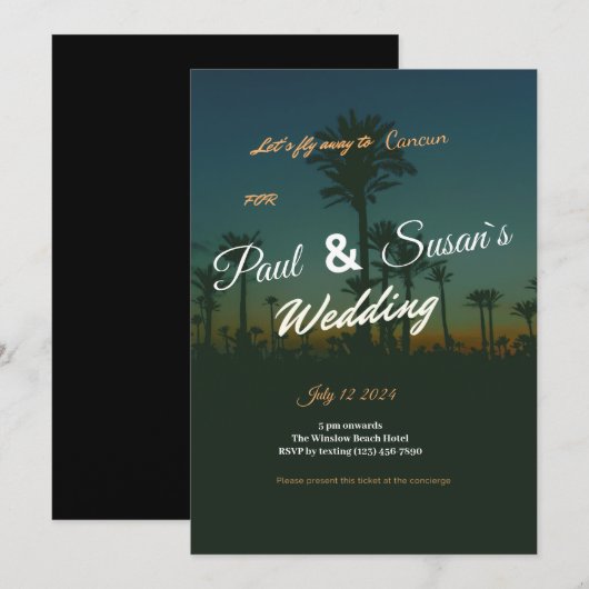 Uitnodiging tot Tropical Palm Wedding (Voorkant / Achterkant)