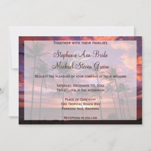 Uitnodiging tot Tropical Sunset Wedding (Achterkant)