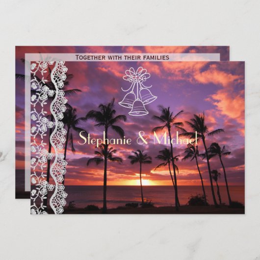 Uitnodiging tot Tropical Sunset Wedding (Voorkant / Achterkant)