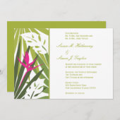 Uitnodiging tot Tropical Wedding - Groen en Roze (Voorkant / Achterkant)