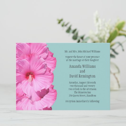 Uitnodiging tot Tropical Wedding (turquoise) (Staand voorkant)