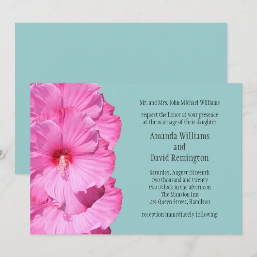 Uitnodiging tot Tropical Wedding (turquoise) (Voorkant / Achterkant)