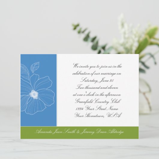 Uitnodiging tot tropisch blauw en groen huwelijk (Staand voorkant)