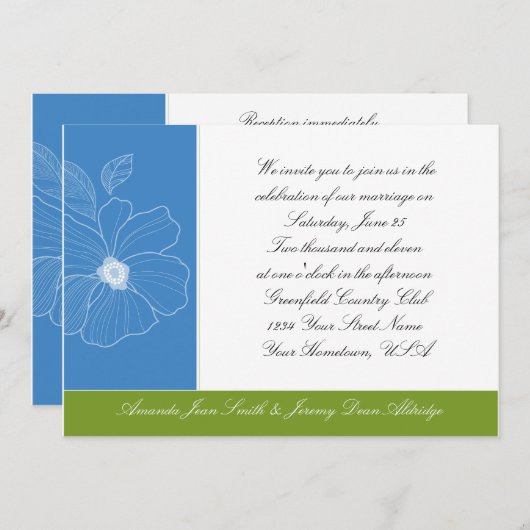 Uitnodiging tot tropisch blauw en groen huwelijk (Voorkant / Achterkant)