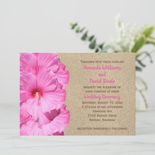 Uitnodiging tot Tropisch huwelijk (strandzand en r (Staand voorkant)