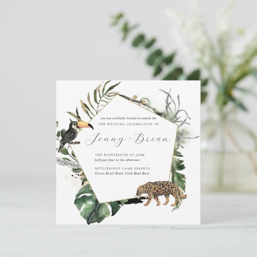 Uitnodiging tot Tropisch Oerwoud Greenery Wedding (Staand voorkant)