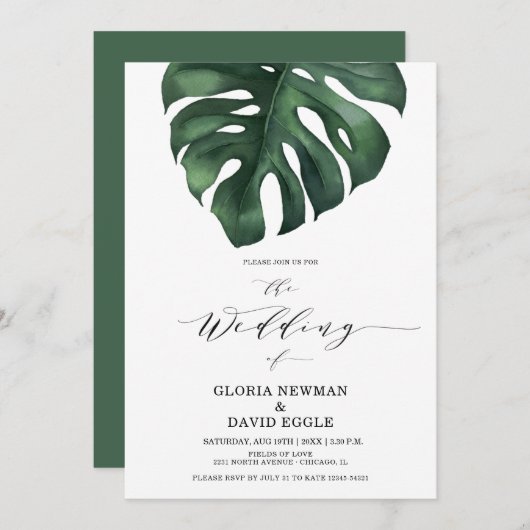 Uitnodiging tot Tropisch Palm Leaf Wedding (Voorkant / Achterkant)